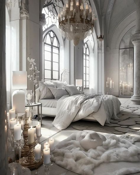 Fancy White Bedroom, Wealthy Aesthetic Bedroom, Winter Castle Interior, White Castle Bedroom, Castle Bedroom Luxury, Fancy Bedroom Luxury, Pink Apothecary, School Castle, Island Mansion