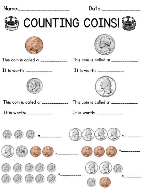 Homeschool Money Lesson, Money Worksheets 2nd Grade, Counting Money Activities, Math Counting Worksheets, Money Kindergarten, Money Learning, Prek Learning, Money Counting, Abacus Math