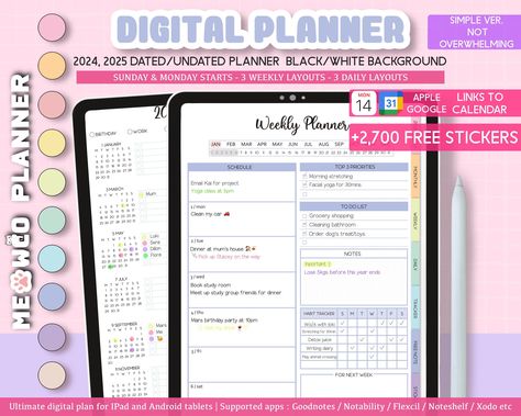 Undated digital planner 2025 for iPad and Goodnotes, ideal for ADHD daily and weekly planning. Noteful App, Ipad Planner Template Free, Penly App, Ipad Planner Template, Apple Calendar, Planner Template Free, Weekly Planner Digital, Journal App, Planner Designs