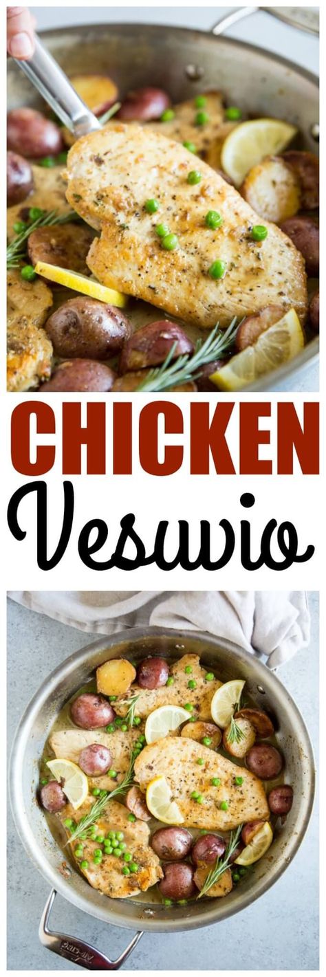 Chicken Vesuvio is a hearty, comforting, and made all in one skillet! A completely meal perfect for busy weeknights. via @culinaryhill Chicken Vesuvio Recipe, Chicken Vesuvio, One Skillet, Best Comfort Food, Skillet Chicken, Salad Side Dishes, Yummy Foods, Healthy Chicken, Chicken Dinner