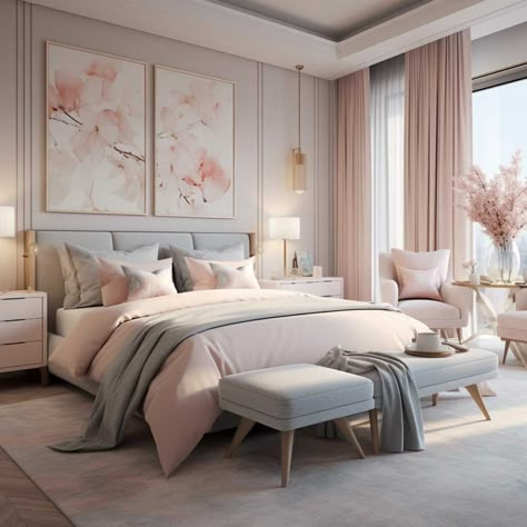 Modern Pastel Bedroom, Pink Bedroom Accessories, Mauve Bedroom, Blush Pink Bedroom, Pastel Bedroom, Feminine Bedroom, Bedroom Ambiance, Romantic Bedroom, Makeover Bedroom