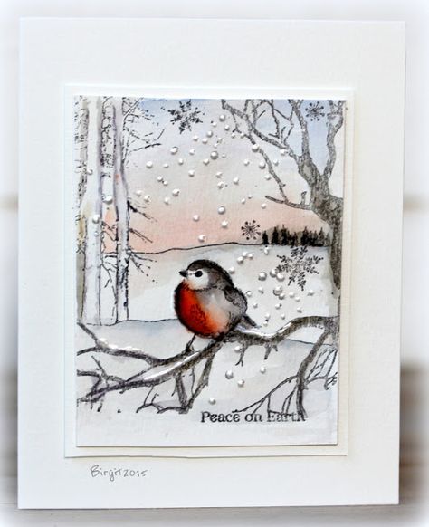 Rapport från ett skrivbord Penny Black Christmas, Penny Black Cards, Penny Black Stamps, Cards Watercolor, Christmas Card Inspiration, Homemade Christmas Cards, Watercolor Christmas Cards, Bird Cards, Christmas Stamps