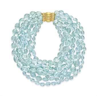 AN AQUAMARINE BEAD NECKLACE, BY VERDURA | Jewelry Auction | Jewelry, necklace | Christie's Aquamarine Beads, Jewelry Auction, Chunky Jewelry, Aquamarine Jewelry, Jewelry Women, Diamond Bracelets, Bead Necklace, Aqua Blue, Aquamarine