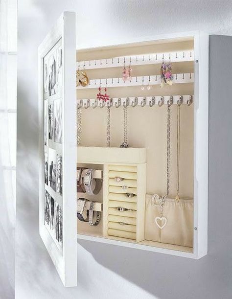 Hidden Jewelry Storage, Jewerly Box Diy, Jewerly Organizer, Jewelry Storage Diy, Jewerly Boxes, Jewelry Box Diy, Jewelry Organizer Diy, Jewelry Cabinet, Storage Mirror