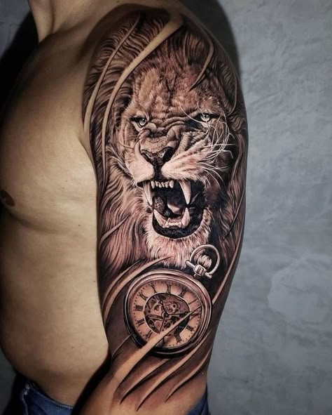 Leo Lion Tattoos, Lion And Lioness Tattoo, Lion Arm Tattoo, Lion Shoulder Tattoo, Lion Forearm Tattoos, Wizard Tattoo, Tiger Tattoo Sleeve, Lioness Tattoo, Lion Tattoo Sleeves