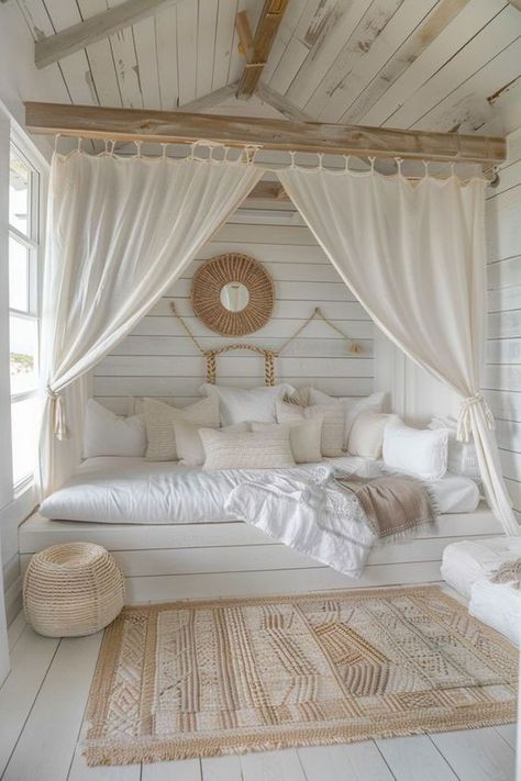 How To: Coastal Bedrooms Decor | Shine Rugs Bohemian Beach Bedroom Ideas, Beachy Apartment, Coastal Bedroom Decorating, Beachy Room, Chic Bedroom Decor, Boho Styl, Coastal Bedrooms, Redecorate Bedroom, Cozy Room Decor