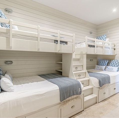 Coastal Kids Room, House Facelift, Beach Bedrooms, Coastal Home Exterior, Coastal Cottage Decorating, Nursery Designs, Garage Addition, Bunk Rooms, Coastal House