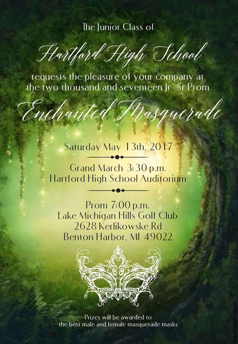 Enchanted Masquerade Ball, Enchanted Forest Masquerade, Prom Invitations Ideas, Enchanted Masquerade, Enchanted Prom, Prom Theme Decorations, Prom Invitations, Enchanted Forest Prom, Prom Invites