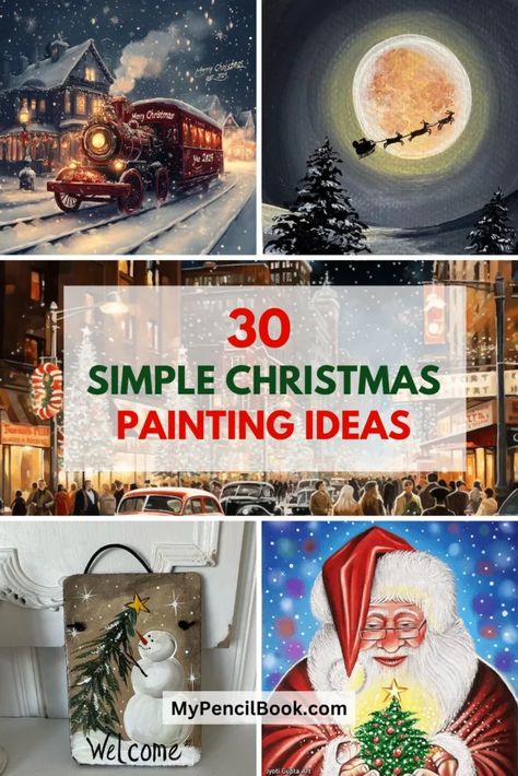 30 Simple Christmas Painting Ideas for Everyone Holiday Painting Tutorials, Christmas On Canvas Ideas, Diy Christmas Paintings On Canvas Easy, Easy Christmas Pictures To Paint, Paint Night Ideas Christmas, Gingerbread Man Painting On Canvas, Easy Acrylic Painting Ideas For Beginners Christmas, Easy Christmas Paintings For Beginners Step By Step, Easy Painting Ideas On Canvas For Beginners Christmas