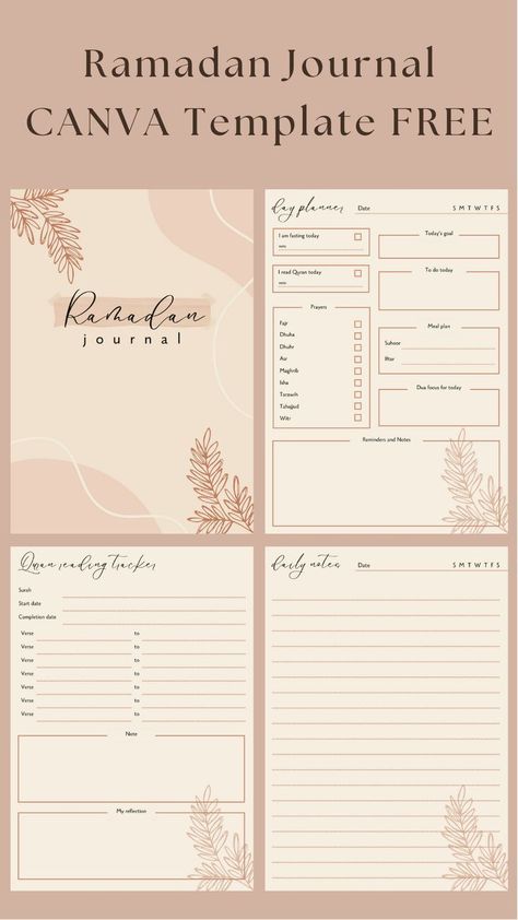 Ramadan Journal CANVA FREE Template Inspirati Ramadan Journal Ideas, Mom Planner Printables Free, Ramadhan Planner, Journal Printables Templates, Islamic Planner, Muslim Planner, Daily Planner Book, Best Canva Templates, Ramadan Printables