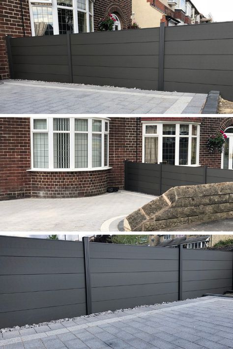 Composite Fencing Uk, Composite Fence, Composite Fence Ideas, Contemporary Fencing, Grey Fences, Composite Fencing, Garden Gates And Fencing, Small Fence, Small Terrace