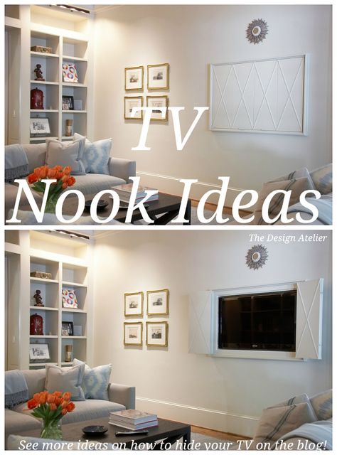 Hiding a TV in Plain Sight - Home Bunch Interior Design Ideas Hide Tv In Bedroom, Tv Nook Ideas, Tv In Bedroom Ideas, Nooks Ideas, Tv Niche, Hide Tv, Tv Nook, Hidden Tv, Design Atelier