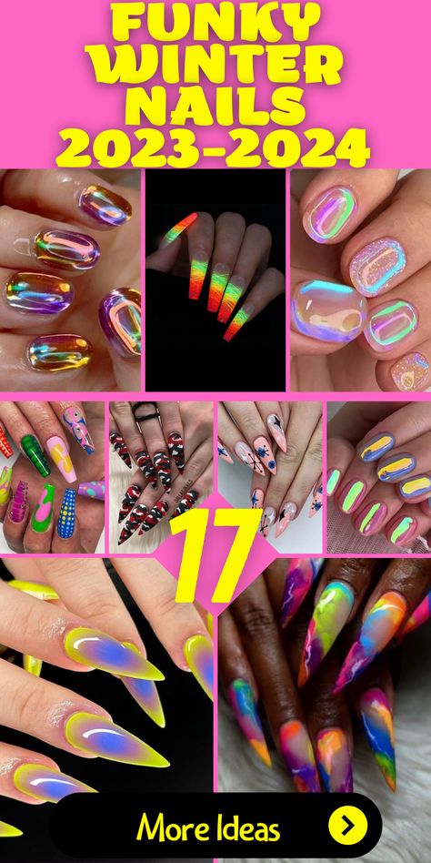 Funky Winter Nails 2023-2024: Short and Colorful Nail Art Trends: Add a splash of color to your winter look with short and colorful funky winter nails for 2023-2024 that highlight the latest nail art trends. These designs feature playful color combinations and artistic inspirations, making them ideal for expressing your creativity during the holiday season. Latest Nails, Neon Pastel, Metallic Nail Art, Fall Nail Trends, Professional Manicure, Nail Drills, Colorful Nail Art, Colorful Nail, Nails Trends