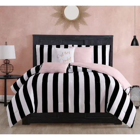 Breakwater Bay Huerta Black/White Microfiber Reversible Duvet Cover Set & Reviews | Wayfair Stripe Bedding, Reversible Bedding, Reversible Comforter, Twin Comforter, Black Bedroom, Queen Bedding Sets, Bedding Stores, Bed Sets, King Comforter