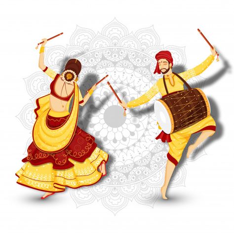 Dandiya Sticks, Dandiya Dance, Dandiya Raas, Hearts Paper Crafts, Dance Vector, Character Dance, Woman Dancing, Dancing Drawings, Floral Cards Design