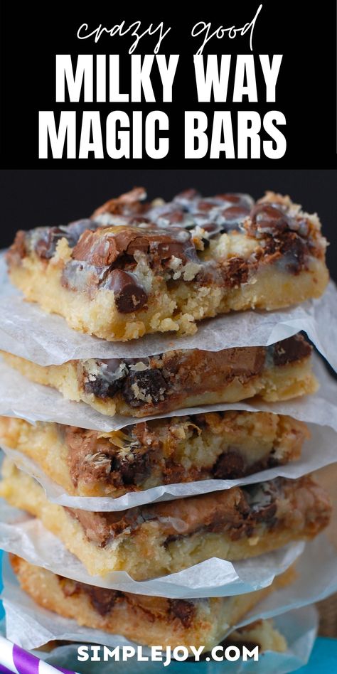 Milky Way Magic Cookie Bars, Ooey Gooey Recipes, Magic Cookie Bars Without Coconut, Cookies And Cream Magic Bars, Milky Way Bars Recipe, Recipes Using Milky Way Candy Bars, Bars And Brownies, Magic Bars No Coconut, Bars To Bake