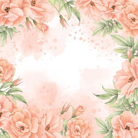 Peach Wedding Background, Peach Floral Background, Template For Wedding Invitation, Flowery Background, Pink Roses Background, Watercolor Floral Frame, Square Template, Cards Illustration, Background Square