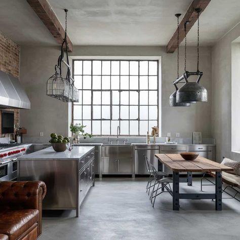 15 Sizzling Industrial Kitchen Designs to Inspire Your Culinary Haven - Fabricerie Home Industrial Kitchen, Simple Industrial Kitchen, Kitchen Industrial Style Stainless Steel, Industrial Kitchen Design Stainless Steel, Stainless Kitchen Design, Steel Kitchen Design, Kitchen Industrial Style, Industrial Design Kitchen, Kitchen Glass Wall