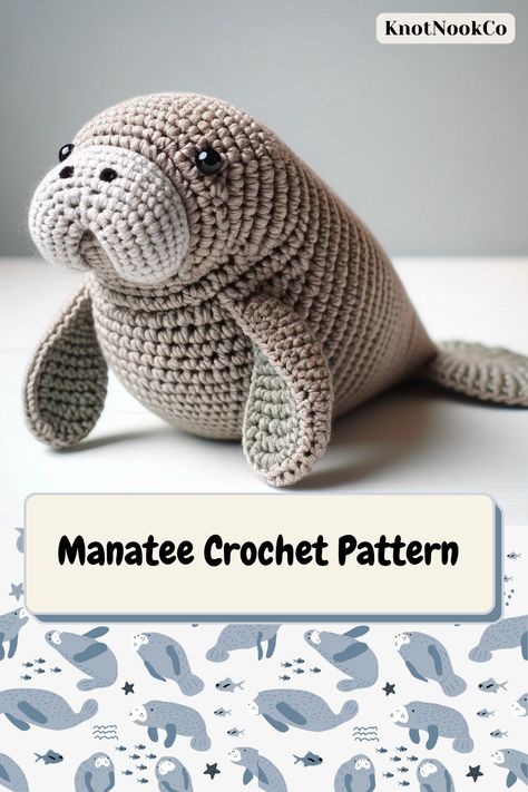 Manatee Crochet Pattern - Intermediate Pattern - DIY Project For Summer Fun - PDF Instant Download Manatee Crochet Pattern Free, Ocean Animal Crochet, Manatee Crochet Pattern, Crochet Manatee, Crochet Ocean Animals, Animal Crochet, Crochet Animals Free Patterns, Adorable Crochet, Crochet Goodies