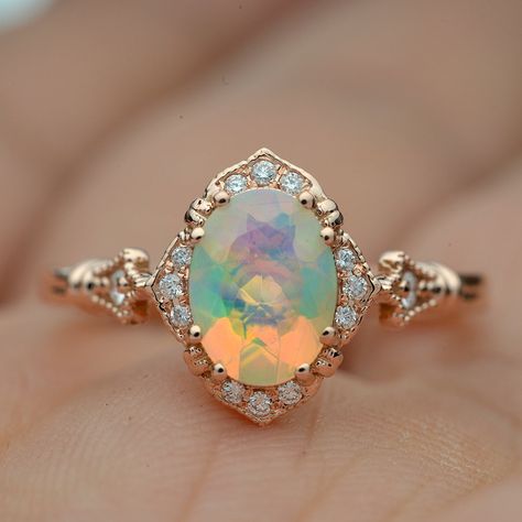 Rose Gold Halo Engagement Ring, Ring Rosegold, Opal Engagement, Engagement Rings Opal, Rose Engagement Ring, Halo Engagement Rings, Blue Nile, Vintage Engagement, Natural Opal