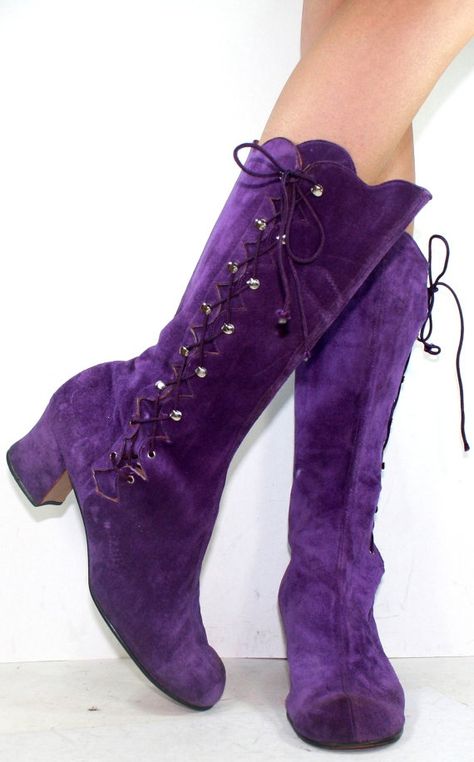 Purple Haze 2 / purple suede boots Mode Purple, Vintage High Heels, Wearing Purple, Purple Boots, Sweet Violets, Clint Barton, Purple Shoes, Purple Love, Skirt Maxi