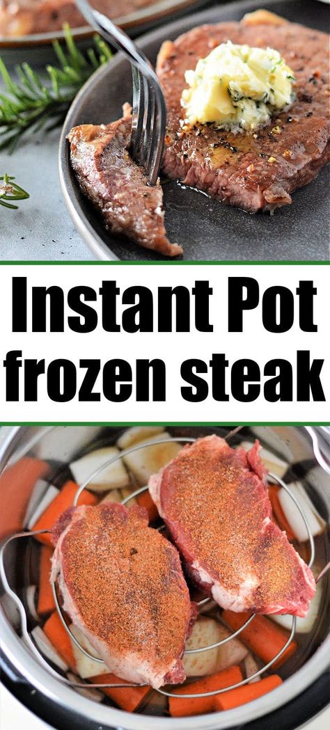 Frozen steak Instant Pot or Ninja Foodi instructions are here. How to cook frozen steak in pressure cooker to tender with vegetables too. Steak In Pressure Cooker, Cook Frozen Steak, Top Round Steak Recipes, Pressure Cooker Steak, Sirloin Tip Steak, Beef Round Steak, Sirloin Steak Recipes, Strip Steak Recipe, Round Steak Recipes