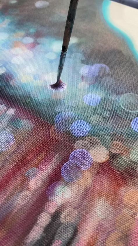 So many layers #theprocess #art #artist #lights #blurry How To Paint Blurry Lights, Blurry Lights Painting, Blurry Background Painting, How To Paint Blurry Background, Blurred Painting, Blurry Painting, Bokeh Art, Golf Artwork, Blurry Lights