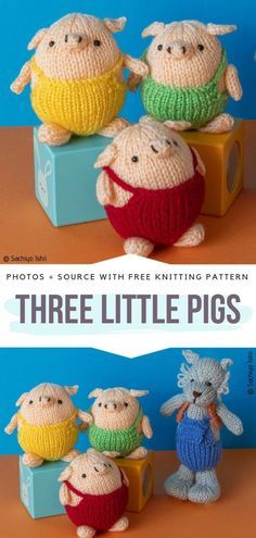 Rabbit Knitting Pattern, Knitted Dolls Free, Knitted Patterns, Knitted Toys Free Patterns, Animal Knitting Patterns, Knitting Patterns Toys, Modern Knitting, Three Little Pigs, Knitted Animals