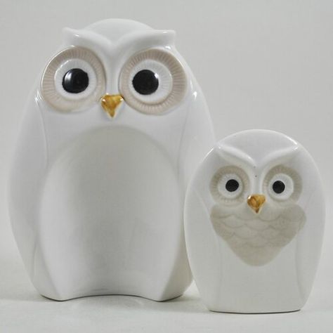 Cacapon Carton Owls Family 2 Piece Sculpture Set 17 Stories Family Sculpture, Owl Family, Ceramic Owl, Owls, White Ceramics, Decorative Jars, Candle Holders, Figurines, Sculpture