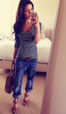 Stomach Bug, Michael Kors Wedges, My Camera Roll, Jimmy Choo Bag, Looks Street Style, Bow Blouse, Striped Jeans, Boyfriend Tee, Paige Denim