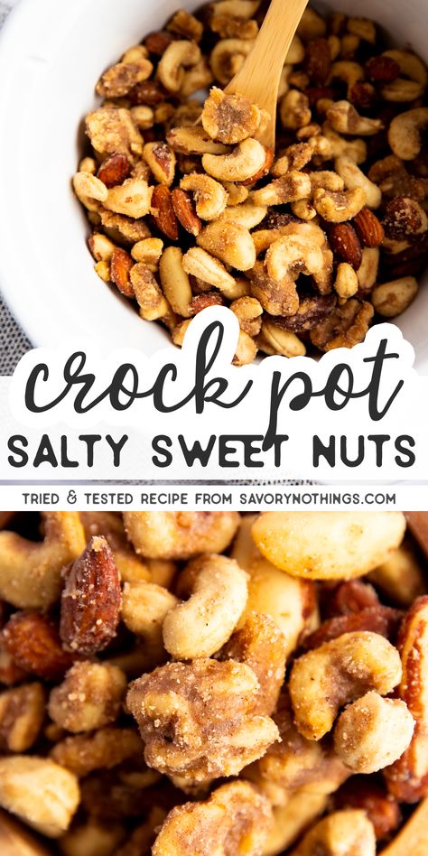 Snack Nuts Recipes, Peanut Mix Recipes, Holiday Nut Mixes, Salty Snacks For Christmas Party, Seasoned Nuts Recipe, Sweet Nuts Recipe, Flavored Nuts Recipes, Candied Nuts Crockpot, Crockpot Almonds