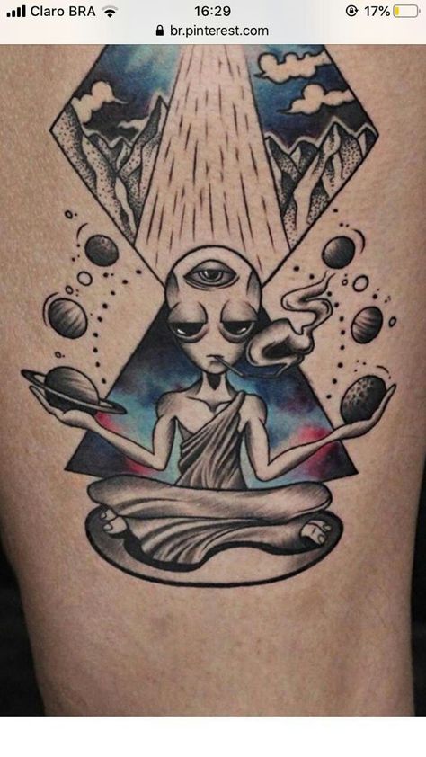 High Alien Tattoo, Psy Trance Tattoo, Trippy Alien Tattoo Ideas, African Sleeve Tattoo, Alien Tattoos, Aliens Tattoo, Meaningful Symbol Tattoos, Dove Drawing, Koi Tattoo Sleeve