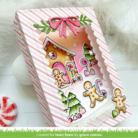 Christmas Looks, Gingerbread Cards, Lawn Fawn Blog, Christmas Shadow Boxes, Lawn Fawn Stamps, Lawn Fawn Cards, Paper Crafts Card, Holiday Set, Sweet Christmas