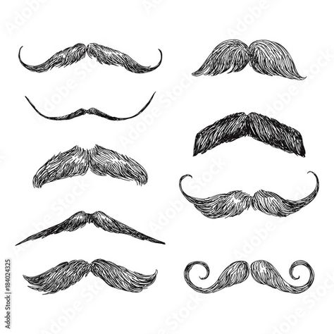 Stock Image: Set of realistic hand drawn vector mustache in black and white illustration Mustache Drawing, Mustache Tattoo, White Illustration, Hand Drawn Vector, Black And White Illustration, Skin Art, Finger Tattoos, Fantasy Artwork, Bump