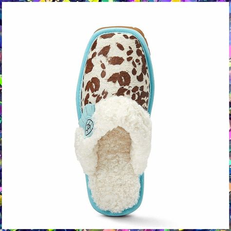 Winter Shoes Ideas For Women - Visit Amazon.com to get the best designs. Ariat Cow Print Slippers, Ariat Jackie Slippers, Womens Western Slippers, Ariat House Shoes, Ariat Slippers Outfit, Cowboy Boot Slippers, Cow Print Slippers, Western Slippers, Cowhide Slippers