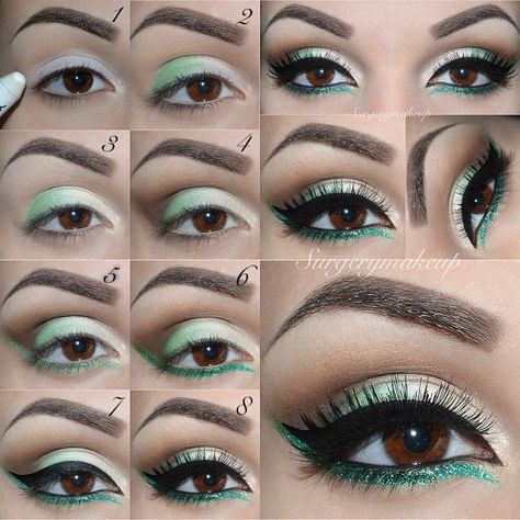 Make Up Yeux, Saint Patricks Day Makeup, Green Eye Makeup, Eye Makeup Steps, Green Eye, Green Eyeshadow, Day Makeup, Makeup For Green Eyes, Makati