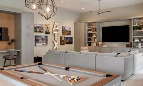 9 Basement Game Room Ideas the Whole Family Will Enjoy | Hunker Basement Pool Table, Attic Game Room, Basement Game Room Ideas, Game Room Decor Ideas, Basement Decoration, Garage Game Rooms, Basement Games, Gamer Room Ideas, Kids Game Room