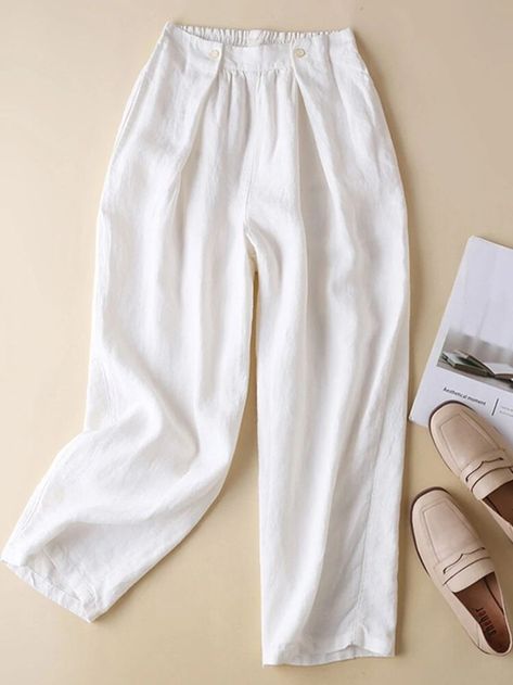 Straight Leg Linen Pants, Casual Straight Leg Pants, Smart Casual Women Outfits, Cotton Pants Women, Stylish Outfits Casual, Smart Casual Women, Casual Linen Pants, Autumn Design, Trouser Design