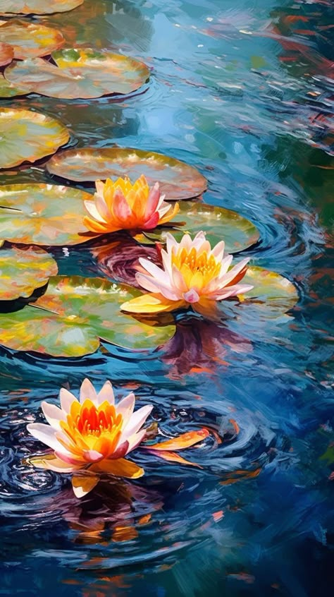 Water Lily Aesthetic Wallpaper, Water Lilies Art, Water Lilies Painting, Pond Painting, Lotus Painting, Water Lily Pond, Lily Painting, Oil Pastel Art, The Painter