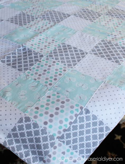 How to Make a Baby Quilt from Receiving Blankets | Confessions of a Serial Do-it-Yourselfer Receiving Blanket Quilt, Baby Quilts To Make, Quilt Block Patterns Free, Baby Quilt Patterns, Baby Sewing Projects, Quilt Baby, Boy Quilts, Baby Projects, Baby Diy