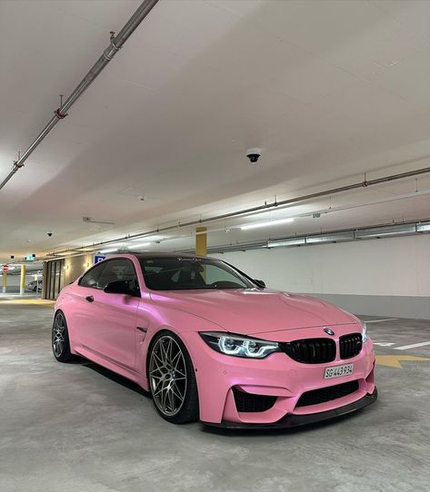 Girl Cars, Pink Audi, Bmw Rose, Pink Wrapped Car, Pink Cars, Pink Expensive Cars, Pink Bmw Aesthetic, Pink Bmw M4, Pink Sport Cars Aesthetic