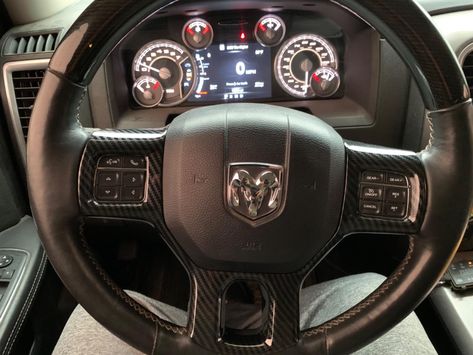 Dodge Ram 1500 Accessories and Mods - Carbon Fiber Steering Wheel Interior Cover Trim fit 2011-2018 Dodge RAM 1500 2500 3500 Dodge Ram 1500 Interior, Dodge Ram 1500 Accessories, Dodge Ram Accessories, Ram 1500 Accessories, Ram Accessories, 2017 Ram 1500, Carbon Fiber Steering Wheel, Truck Mods, Truck Stuff