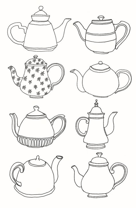 Teapot drawings Redwork Embroidery, Pola Sulam, Tea Art, Digi Stamps, Applique Patterns, Digital Stamps, Art Plastique, Colouring Pages, Drawing People