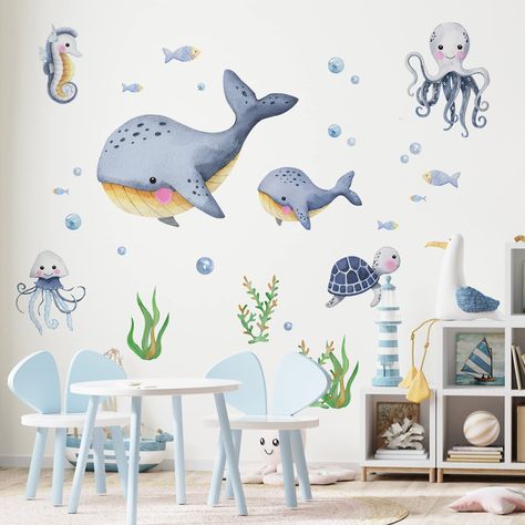 PRICES MAY VARY. Premium Wall Decals: Our neutral wall decals are designed with various colorful and vivid patterns, perfectly DIY a magic space for baby infant toddler girls and boys. Our nursery wall arts are made of high quality semi-gloss vinyl materials, which are suitable for walls of living room, bedroom, playroom, nursery room, classroom, daycare, preschool, etc. Adorable Kids Room Decor: Our wall stickers with premium material are eco-friendly, waterproof and strong self-viscosity. Brig Whale Wall Decals, Fishing Nursery, Large Wall Stickers, Sea Nursery, Boy Girl Room, Playroom Nursery, Underwater Scene, Childrens Wall Stickers, Baby Boy Room Decor