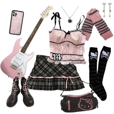 Pinterest Clothes Aesthetic, Fashion Girlies Aesthetic, Pink Rockstar Aesthetic Outfit, Cute Pink And Black Outfits, Pink Rockstar Outfit, Alternative Fashion Pink, Pink Rockstar Aesthetic, Rockstar Hello Kitty, Hello Kitty Outfit Ideas