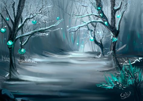 Winter Fantasy Environment Concept art ... Fantasy Environment Concept Art, Fey Wild, Magic Places Fantasy Dreams, Fantasy Environment, Background Reference, Spiritual Paintings, Snow Forest, Fantasy Background, Anime Things