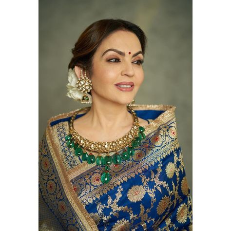 Nita Ambani, Banarsi Saree, Katan Silk Saree, Indian Look, Suit Design, Blue Saree, Katan Silk, Inspirational Celebrities, Saree Look