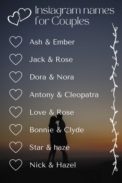 List of some Cutest Instagram names for couples Instagram Id Names For Couples, Italian Nicknames For Girlfriends, Couple Contact Names, Instagram Couple Name Ideas, Couple Names Ideas Mlbb, Couple Account Names For Instagram, Couple Nicknames Ideas, Couple Instagram Username Ideas, Name For Instagram Username