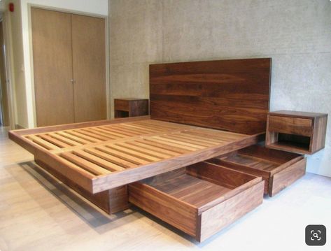 Diy Seng, Idea Bilik Tidur, Bed Frames Ideas, Wood Bed Frame Diy, Reka Bentuk Bilik Tidur, Frames Ideas, Floating Bed Frame, Diy Platform Bed, Bed Frame With Drawers