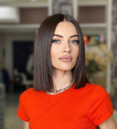 Shoulder Length Hair Styles Straight, Hair Color Ideas Short Bob, Mikado Haircut, Brown Hair Long Bob, Brown Hair Short Bob, Haircuts With Straight Hair, Hair Color Ideas Short Hair, Collar Bone Hair, Bob Lung